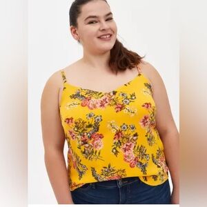 Torrid Yellow Floral Print Challis V-Neck Sleeveless Cami Tank Top Womans Sz 4XL